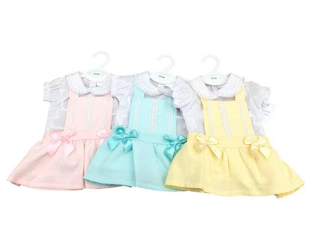 Baby Ragazze Spagnolo 2 Pezzi Menta Rosa O Giallo Set Vestito Completo 0-9m