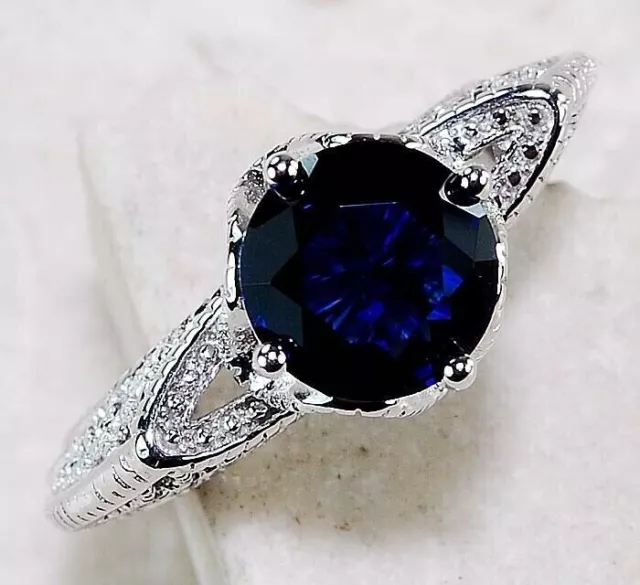 2KT blauer Saphir & Topas 925 massiver Sterlingsilber Ring Gr. 6 IB2-2