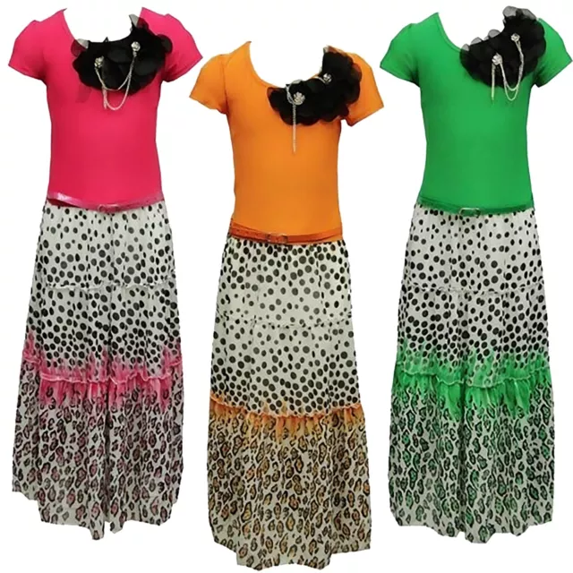 Kids Girls Chiffon Maxi Dress Leopard Print Summer Long Party Dresses With Belt