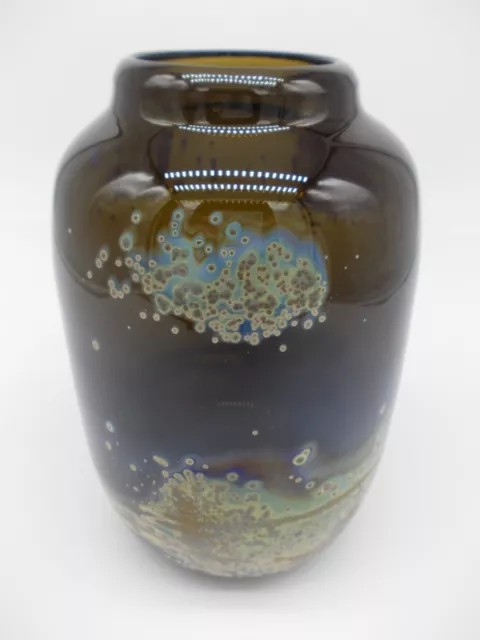 Gral Glas Glass Vase " AOMI " Janssen Dürnau 70s Unikat mit Silberoxid