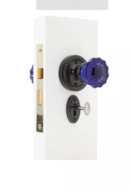 Nostalgic Warehouse 726475 Rope Rosette Privacy Crystal Cobalt Glass Door Knob