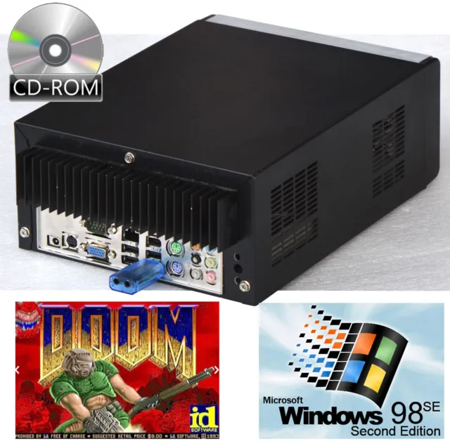 Mini Computer Cube CPU 1,6 GHZ CD - ROM 12V Power Windows 98 Se Old School Games