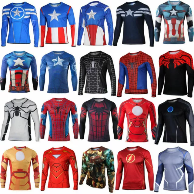 Super Héros Marvel Hommes T-shirt Compression Jersey Gym Haut Tenue de sport Top