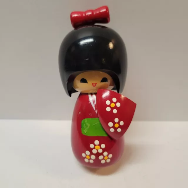 Vtg JAPANESE JAPAN KOKESHI WOOD DOLL FIGURE SIGNED ASIAN FLOWER KIMONO stumped