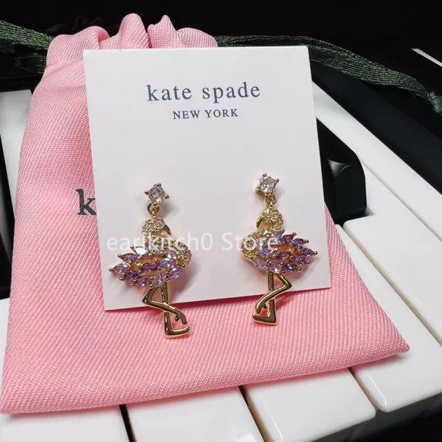 NWT Kate ks Spade Birds The Word Crystal Flamingo Animal Dangle Earrings