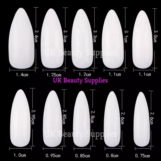 600x Stiletto/Almond Extra Long NATURAL Full Cover Glue On False Nails Tips UK 3