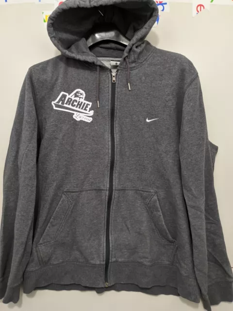 Nike Mens Full Zip Hoodie Logo Fleece Pockets Solid Heather Gray Size XL