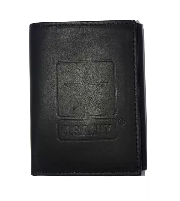 Military Embossed Leather Wallet Black, ‎U.S. Army, Trifold
