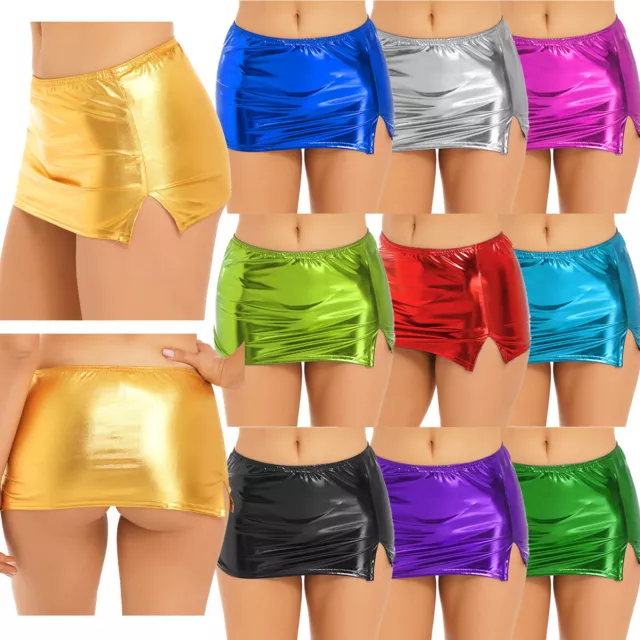 Women's Shiny Metallic Mini Skirt Pencil Hip Bodycon Low Waist Skirts Clubwear