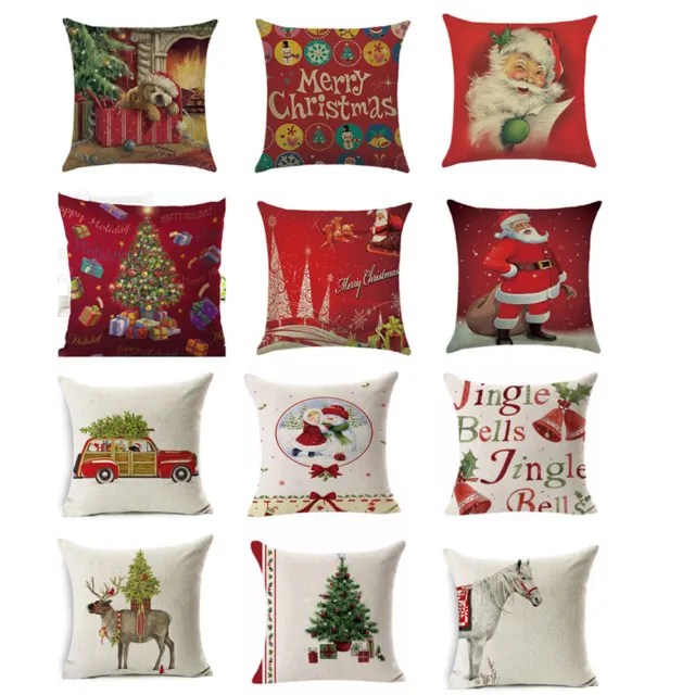 18" Merry Christmas Pillow Case Cotton Linen Sofa Throw Cushion Cover Home Decor