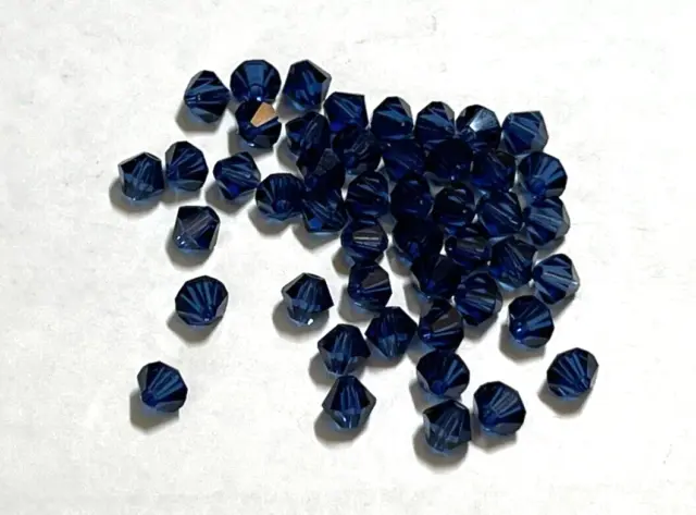 1960's NOS 48 Count Swarovski Crystal 4mm Sapphire Blue Bicone Beads