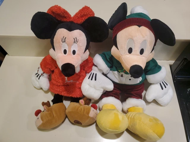 DISNEY STORE Exclusive Minnie & Mickey Mouse Christmas Holiday Stuffed Animals