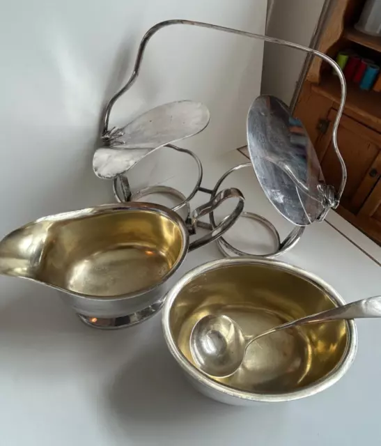 vtg sterling silver ? Alfred Clark SAUCE SET gravy boat spoon scrap antique Pat. 2