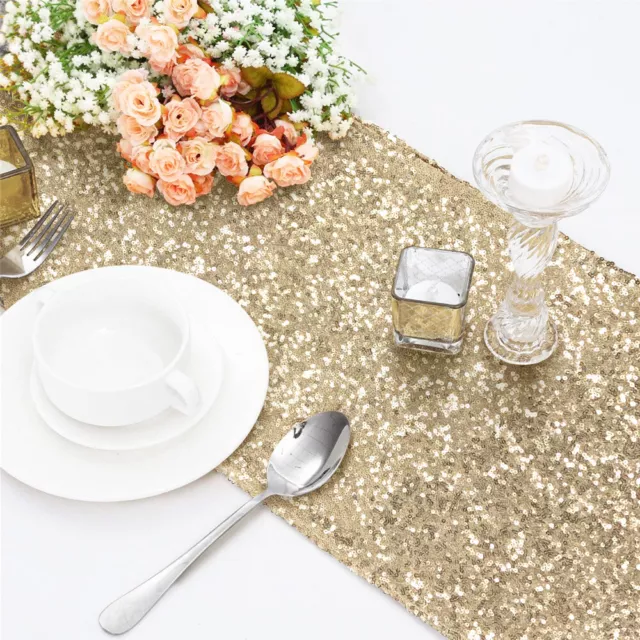 TtS Ivory Glitter Sequin Table Runner Cover 12"x108" Shiny Sparkly Wedding Party