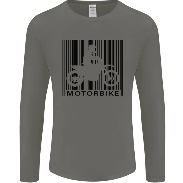 T-shirt moto codice a barre biker moto uomo manica lunga