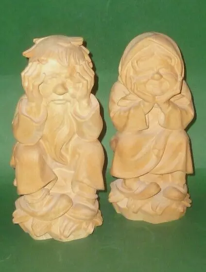 2 Tallado Figuras de Madera Abuelo + Abuela Par Figura Tallado Wood 22cm Abuelos
