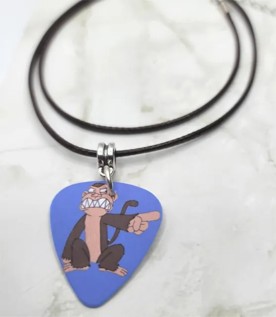The Family Guy Evil Monkey Guitar Pick Necklace on Brown Rolled Cord