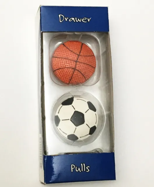 SET of 2 Sports Balls Basketball Soccer Kids Cabinet Knob Drawer Pulls Hardware