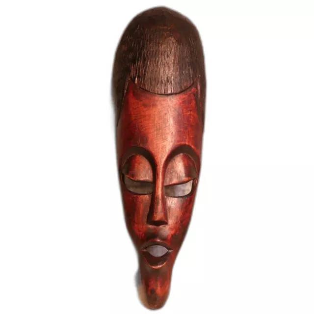 Vintage Hand-Carved African Tribal Wooden Mask - Reddish Brown Finish