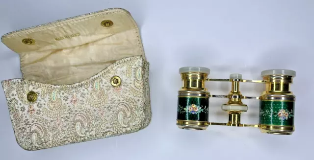 ANTIQUE FRENCH OPERA Glasses Gilt Bronze Floral Enamel Mother Of Pearl ...