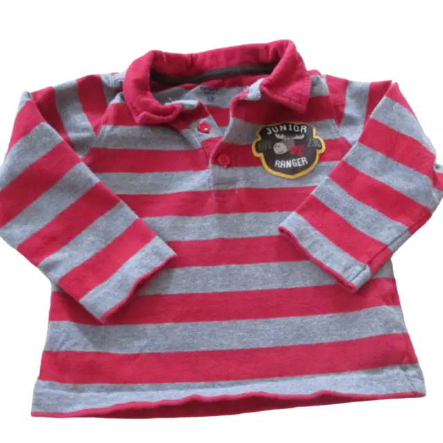 Carters Pullover Polo Shirt Boys Size 24M Gray Red Striped Long Sleeve Collared