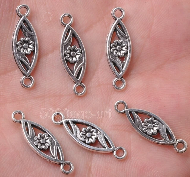 50 piezas Colgante de fianzas de flores de plata tibetana Dije Conector de fianza