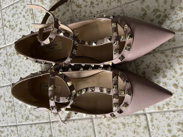 Kaitlyn Pan Matte Leather Pink Rock Stud Caged Pointed Toe Flats Studded 11
