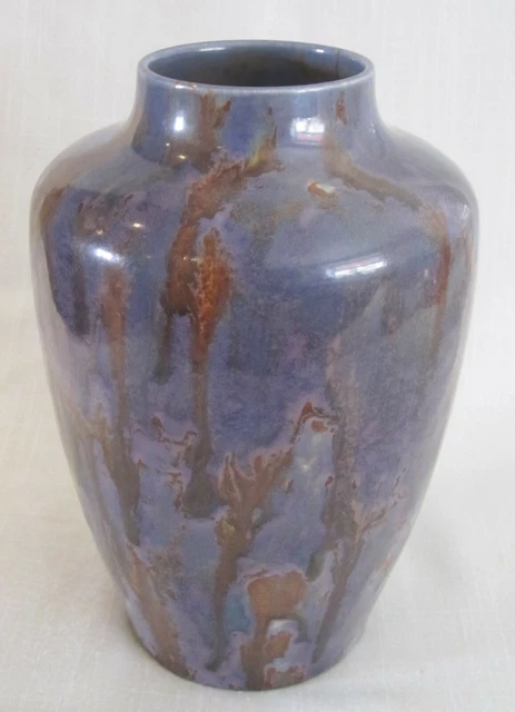 Minton Hollins Astra Ware Large Vase With Purple & Brown Running Glaze