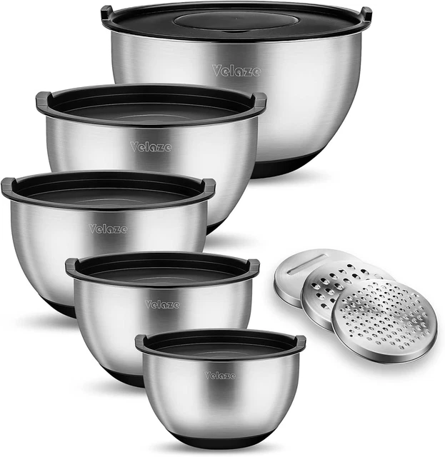 Set 7 Ciotole In Acciaio Inox Con Coperchio - Impilabili, Da 0.7 A 6.5 Litri, Multifunzione Per Cucina - Foto 4