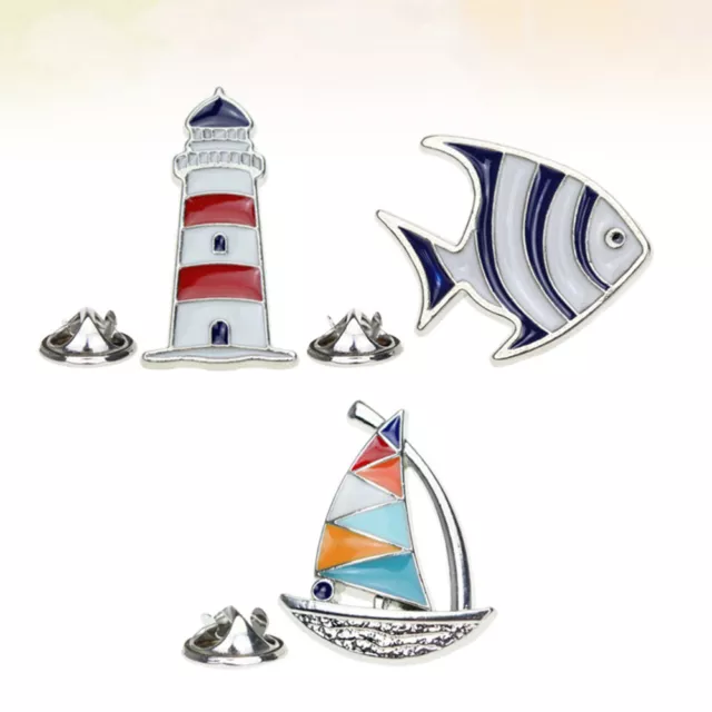 Style Cartoon Brooch Set - Fish, Sailboat, Lighthouse Jewelry-DT