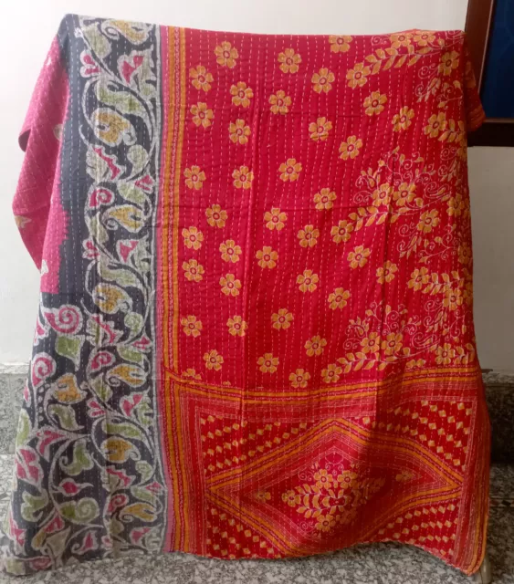 Vintage Indian Handmade Quilt Kantha Bedspread Throw Cotton Blanket Ralli Gudari