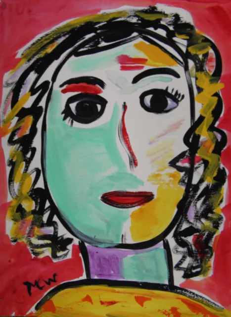 ORIGINAL GIRL  Naive RAW BRUT Folk Outsider Mary Carol art MCW Primitive