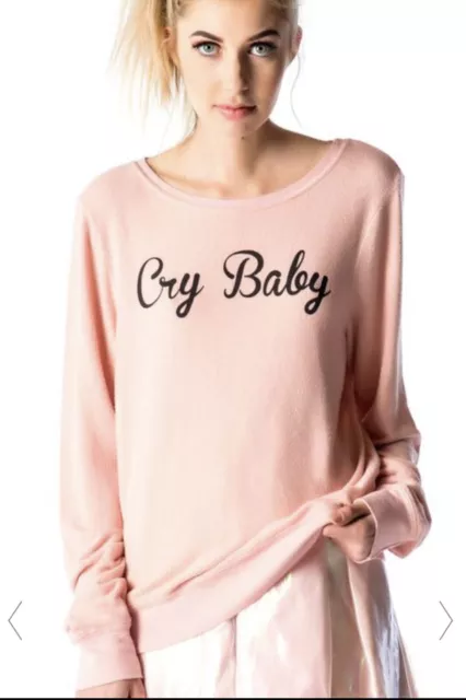 WildFox Cry Baby Poodle Pink Baggy Beach Jumper Sweater, Size S NWT
