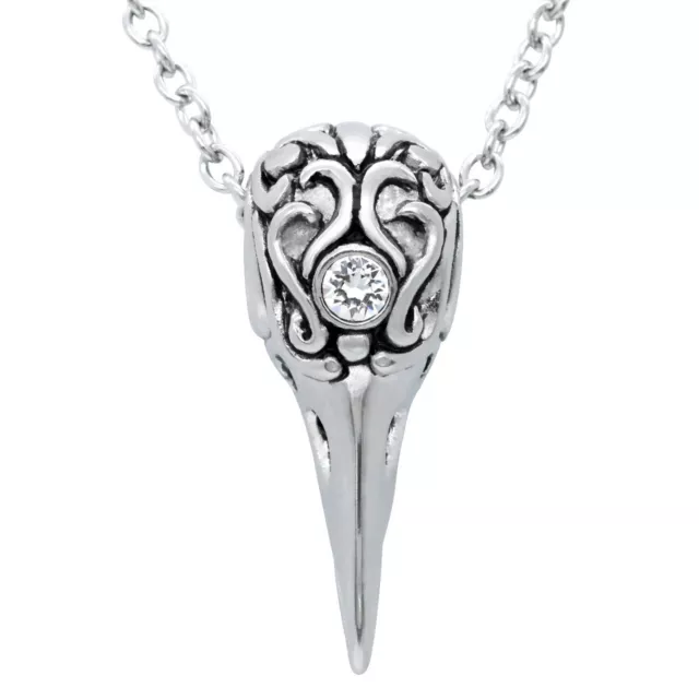 Raven Skull Necklace White Swarovski Crystal with Tattoo Design Pattern Pendant