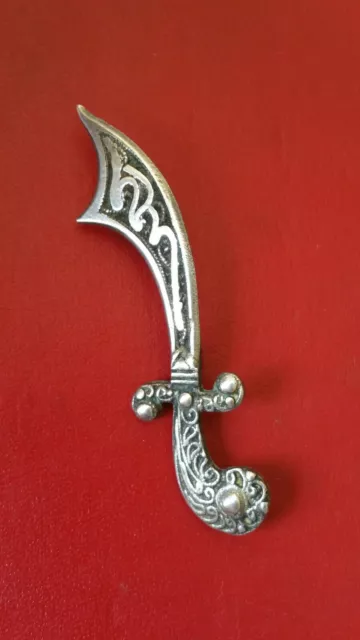 Ancienne Broche Khanjar Sabre Orientale En Argent Islamic Solid Silver Brooch