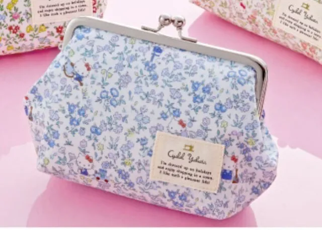 LIBERTY Sanrio Hello Kitty Cosmetics Gusseted Pouch with Clasp Playground （Blue）