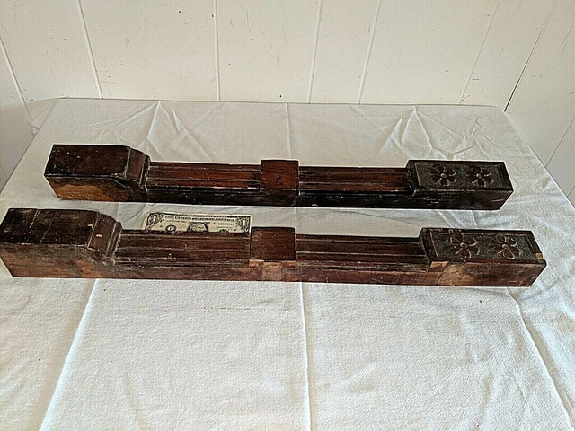 Pr 26" Square Reeded Decorated Columns Architectural Salvage Carved Wood 2