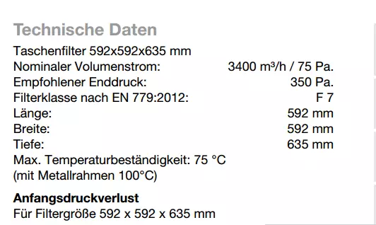 Pocket Filters Synthetic Filtermedium.kunststoffrahmen. F7, 600 MM Length 2