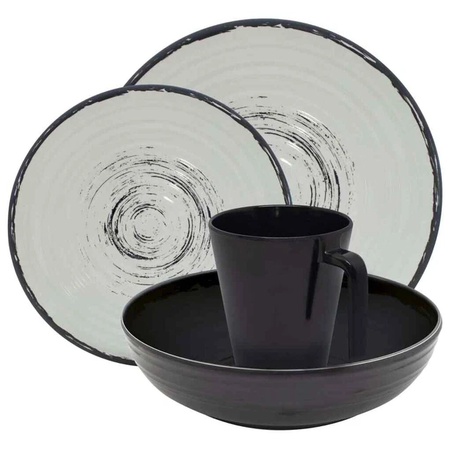 Set stoviglie da tavolo Eurotrail 16 pezzi melamina nero naturale servizio combinato di