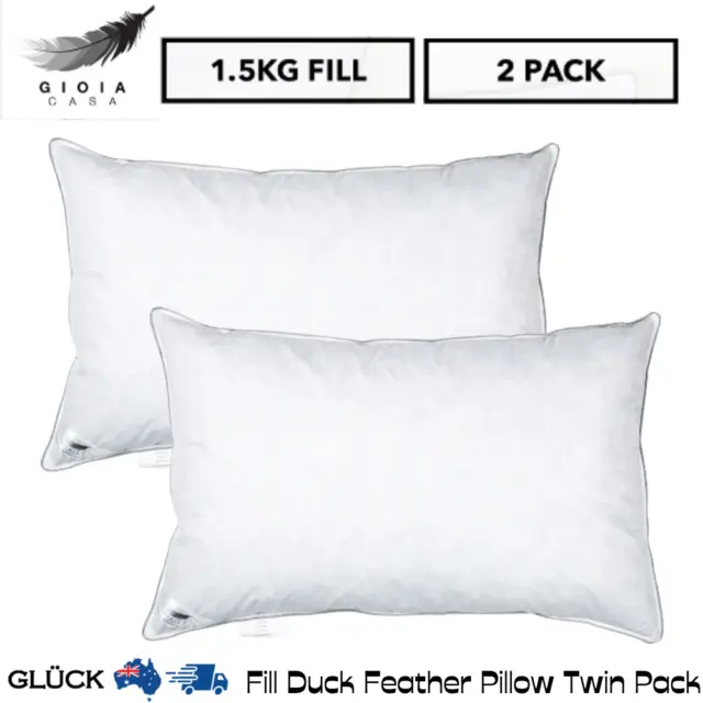 Gioia Casa 1.5kg Fill Duck Feather Pillow Twin Pack Firm Bedroom Anti-bacterial