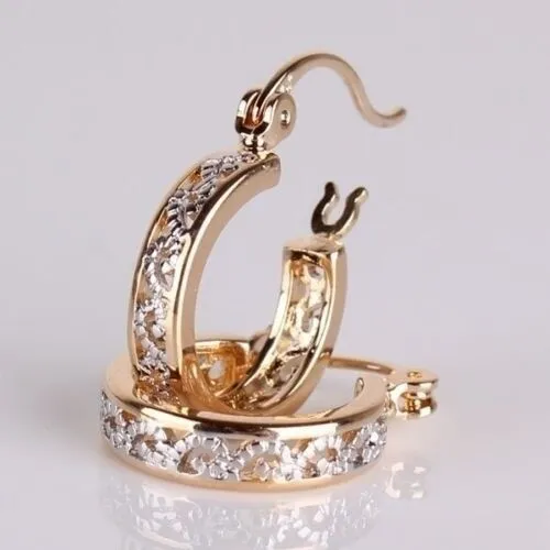 Hollow Design Wedding Engagement 18K Gold Filled Modish Huggie Hoop Earrings