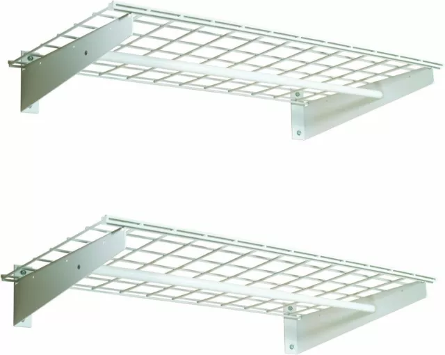 HyLoft 777 Wall Shelf with Hanging Rod, 36" x 18" (2-Pack), Wall Mount, White
