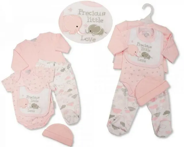BNWT Baby Ragazze Rosa Bianco 5 Pezzi Elefante Corredino Set Vestiti Nb 0-3m 3-6