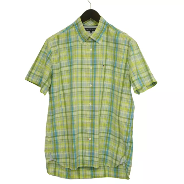 Uomo Tommy Hilfiger Camicia Casual Maniche Corte Verde Taglia L XME370