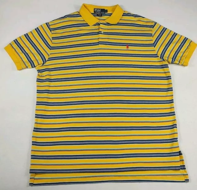 POLO RALPH LAUREN Mens Yellow Blue Striped Polo Shirt Size XL $17.99 ...