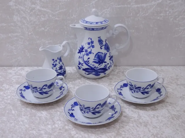 8 Pièces Convoluté Service à Café Wellco Porcelaine Design Oignon Bleu - Vintage