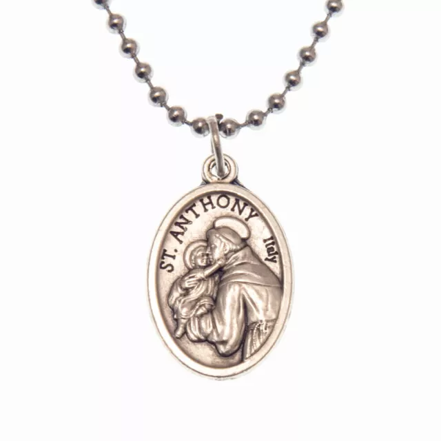 Patron Saint St Anthony Pray For Us 1" Medal Pendant Necklace 24" Chain Italy