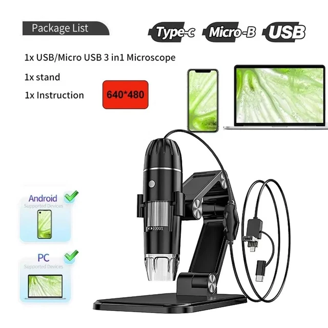 DIGITAL MICROSCOPE HANDHELD USB Inspection Camera 50x-1600x with Stand ...