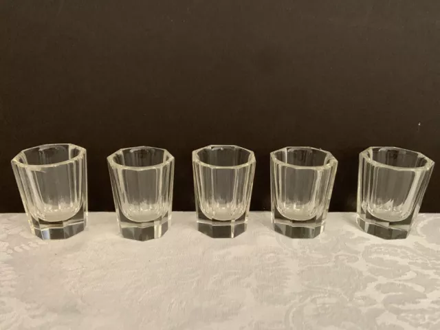 5 Octagonal Shot Glasses 1.75" Polished Bottom 8 Paneled Minis