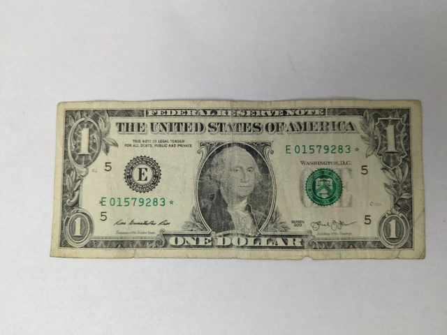 1 dollar bill star note series 2013 serial E01579283